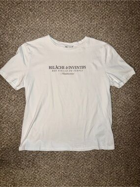 Zara White Graphic Crewneck Tee with Black Text